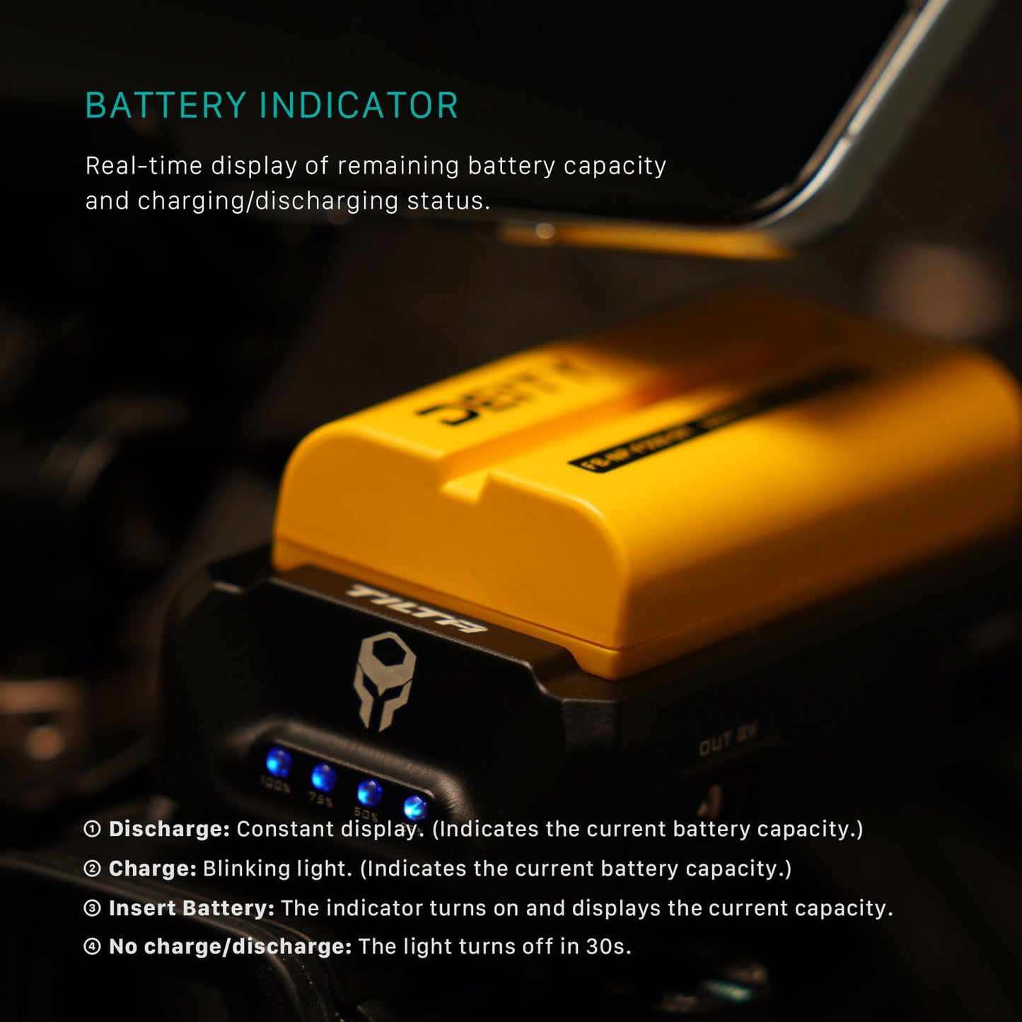 Tilta F970 Battery Plate V2 - Black | Universal | Anti Rotation | Power Accessories | Dual Direction USB-C | Battery Indicator | TA-BTP2-F970-B