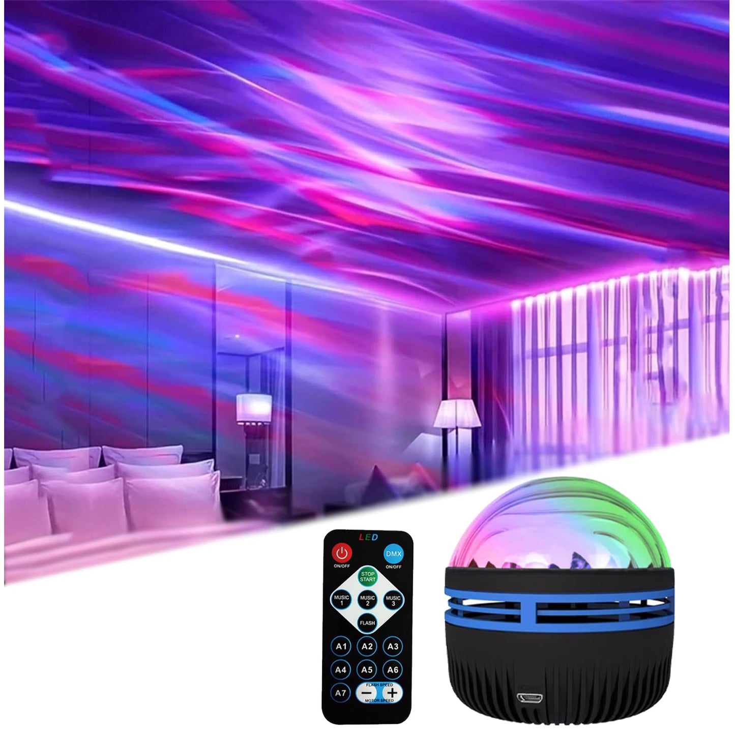 2 in 1 Northern Lights and Ocean Wave Projector with 14 Effects of Galaxy Light for Game Rooms, Parties, Light Projector for Bedroom, Compatible