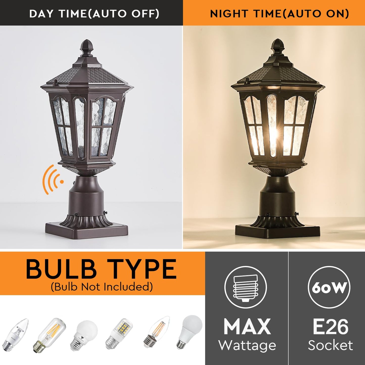 GYDZ Dusk to Dawn Outdoor Post Lights with Pier Mount Base, Aluminum Exterior Pillar Light Fixture with Water Ripple Glass, Oil Rubbed Bronze Pole