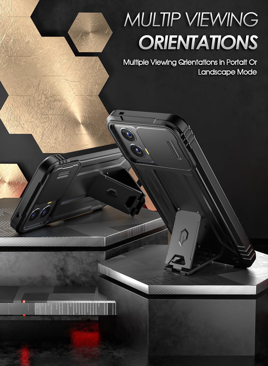 Poetic Revolution Case for Motorola Moto G 5G 2024, [Slide Camera Cover], Full-Body Military Grade Rugged Shockproof Cover with Kickstand