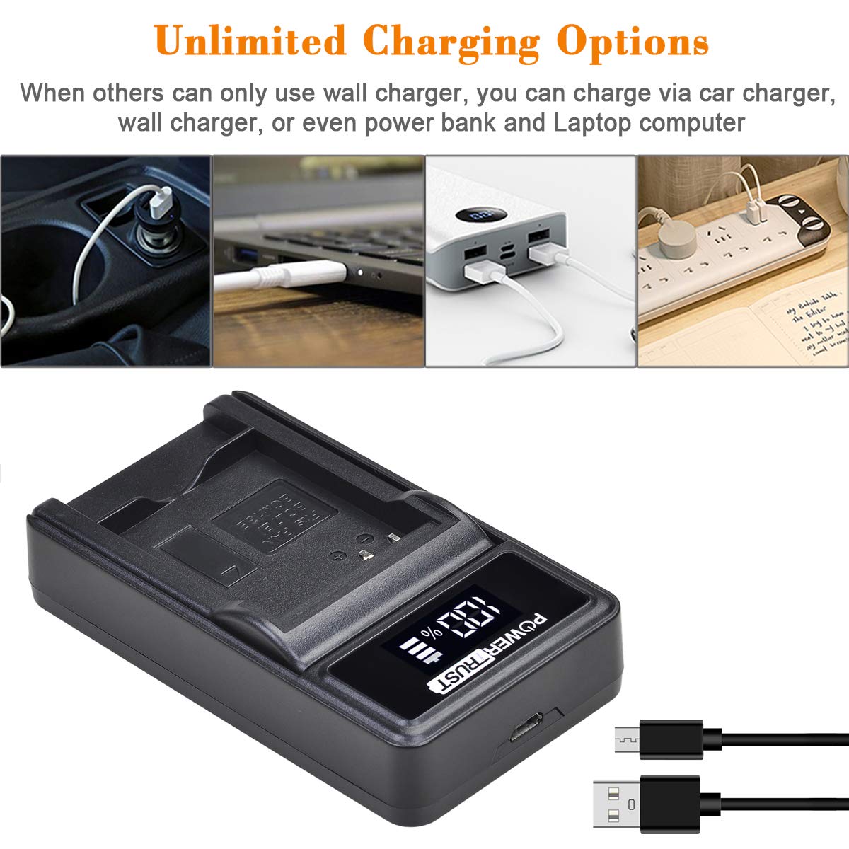 PowerTrust 2Pcs DMW-BCL7 BCL7 BCL7E Battery and LED USB Charger for Panasonic Lumix DMC-F5 DMC-FH10 DMC-FS50 DMC-SZ10 DMC-SZ9 SZ8 SZ3 SZ9 XS1 XS3