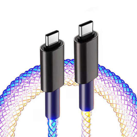 ISLOPU USB C to C Fast Charging Cable, LED RGB Colorful Gradual 3ft Type C Cable for Tiktok Live Room Decoration, for iPhone 15 Pro Max Plus, iPad