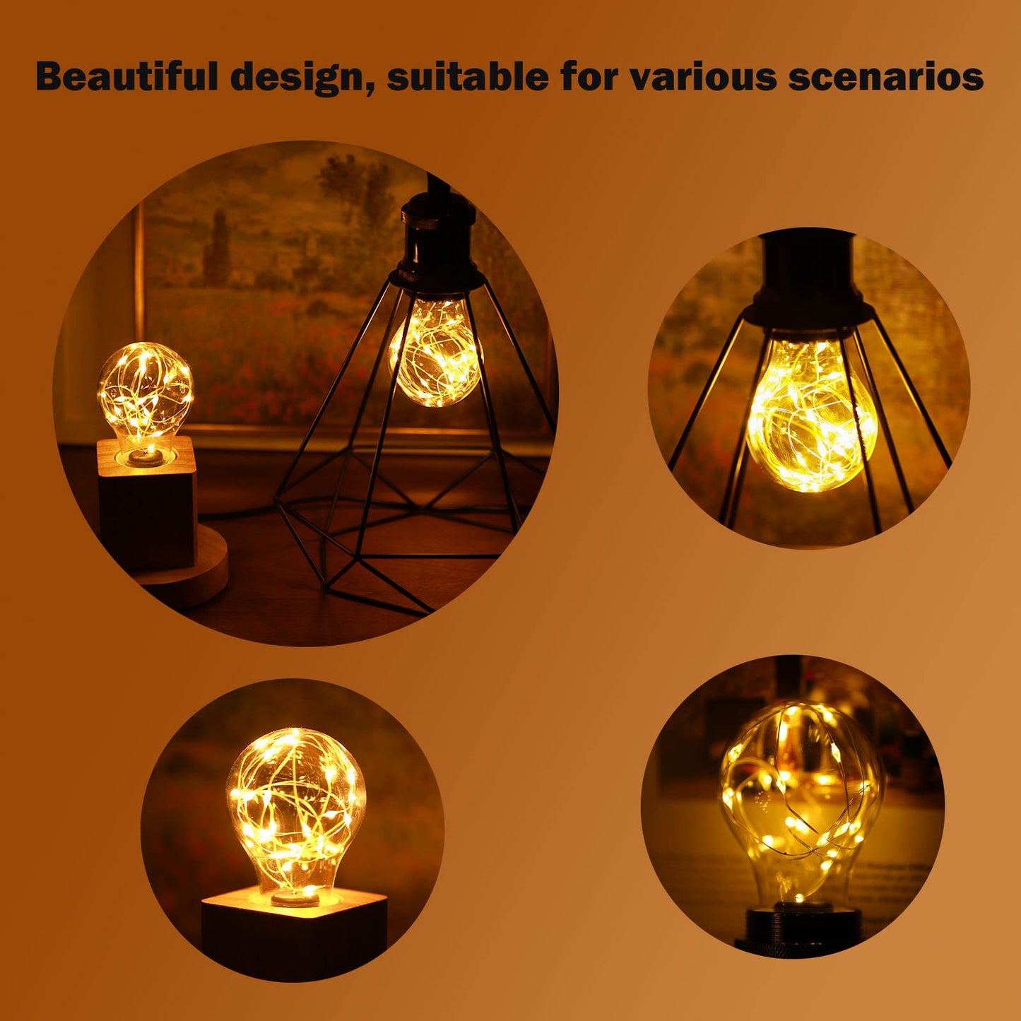 HOWORR Decorative Light Bulb, 2W LED Fairy Light Bulbs, 15W Equivalent Cute Light Bulbs for Pendant Light Fixtures, Bedroom, Living Room, Christmas