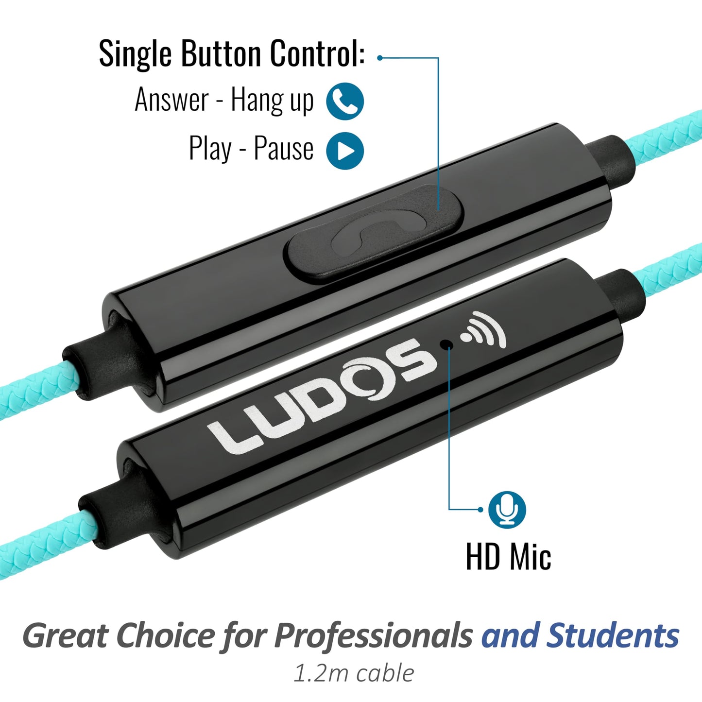 LUDOS Clamor Wired Earbuds in-Ear Headphones, 5 Years Warranty, Earphones with Mic, Noise Isolating Ear Buds, Memory Foam for iPhone, Samsung, School