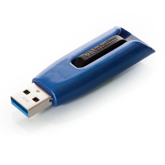 Verbatim 32GB USB 3.0 Store 'n' Go V3 Max Flash Drive - Cap-Less & PC/Mac Compatible, Black, Blue