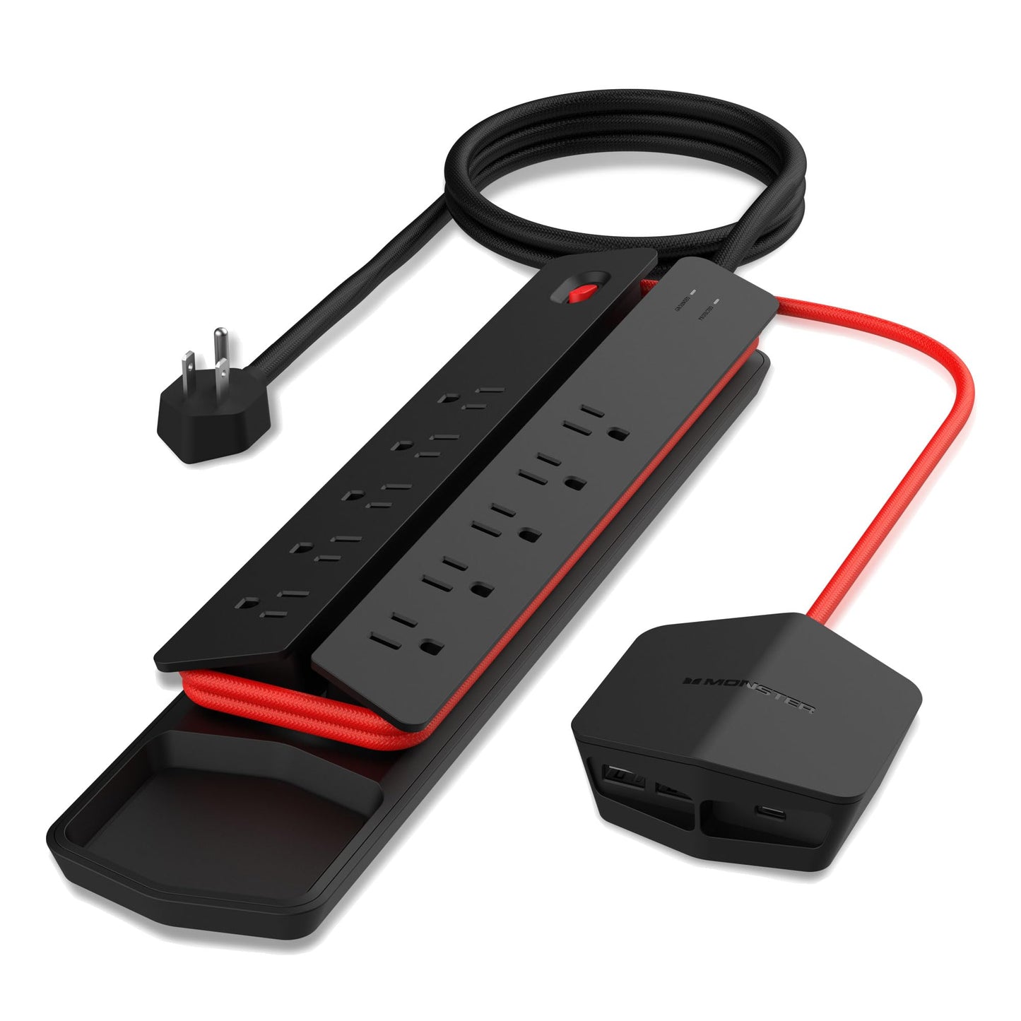 Monster Power Center Vertex XL Surge Protector With Detachable Power Strip, 10 AC Outlets, 2 USB-A Ports & 1 USB-C Port (20W)