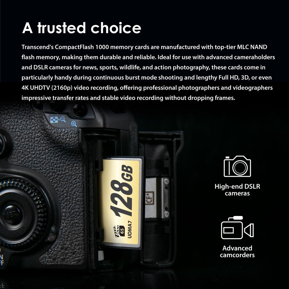 Transcend 16GB CF1000, CompactFlash Memory Card, UDMA 7, High Speed, VPG-65, Up to 160MB/s, For SLR Camera, MLC - TS16GCF1000