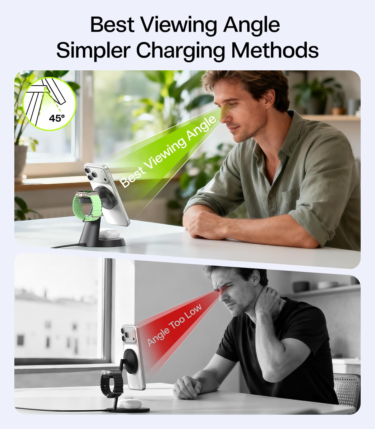 3 in 1 Charging Station for Apple Devices, 15W Fast Wireless Charger Compatible with MagSafe Charging Stand for iPhone 17 16 15 14 13 12, Watch
