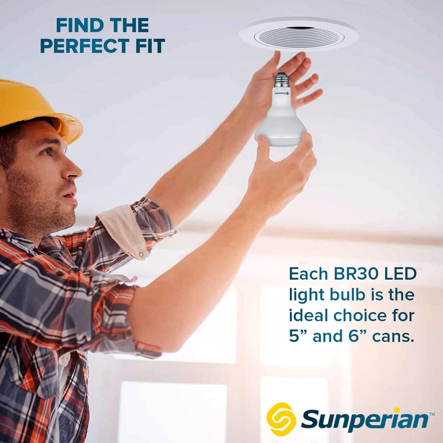 SUNPERIAN BR30 LED Bulb, 8.5W=65W, 4000K Cool White, 800 Lumens, Dimmable Flood Light Bulbs for Recessed Cans, Enclosed Fixture Rated, Damp Rated, UL