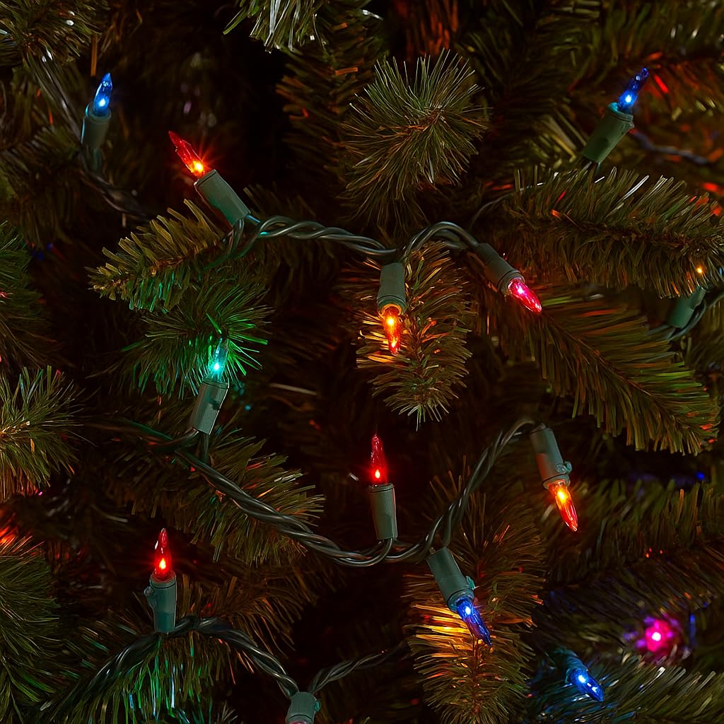 Novelty Lights RetroGlo LED Mini Lights, 100 Multicolor Bulbs, Green Wire