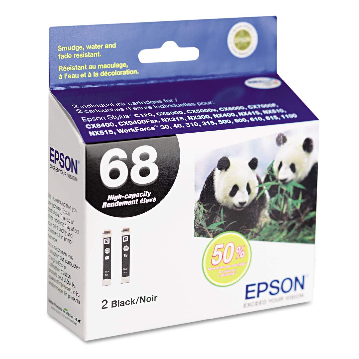 EPSON T068 DURABrite Ultra Ink Standard Capacity Black Dual Cartridge Pack (T068120-D2) for select Epson Stylus and WorkForce Printers