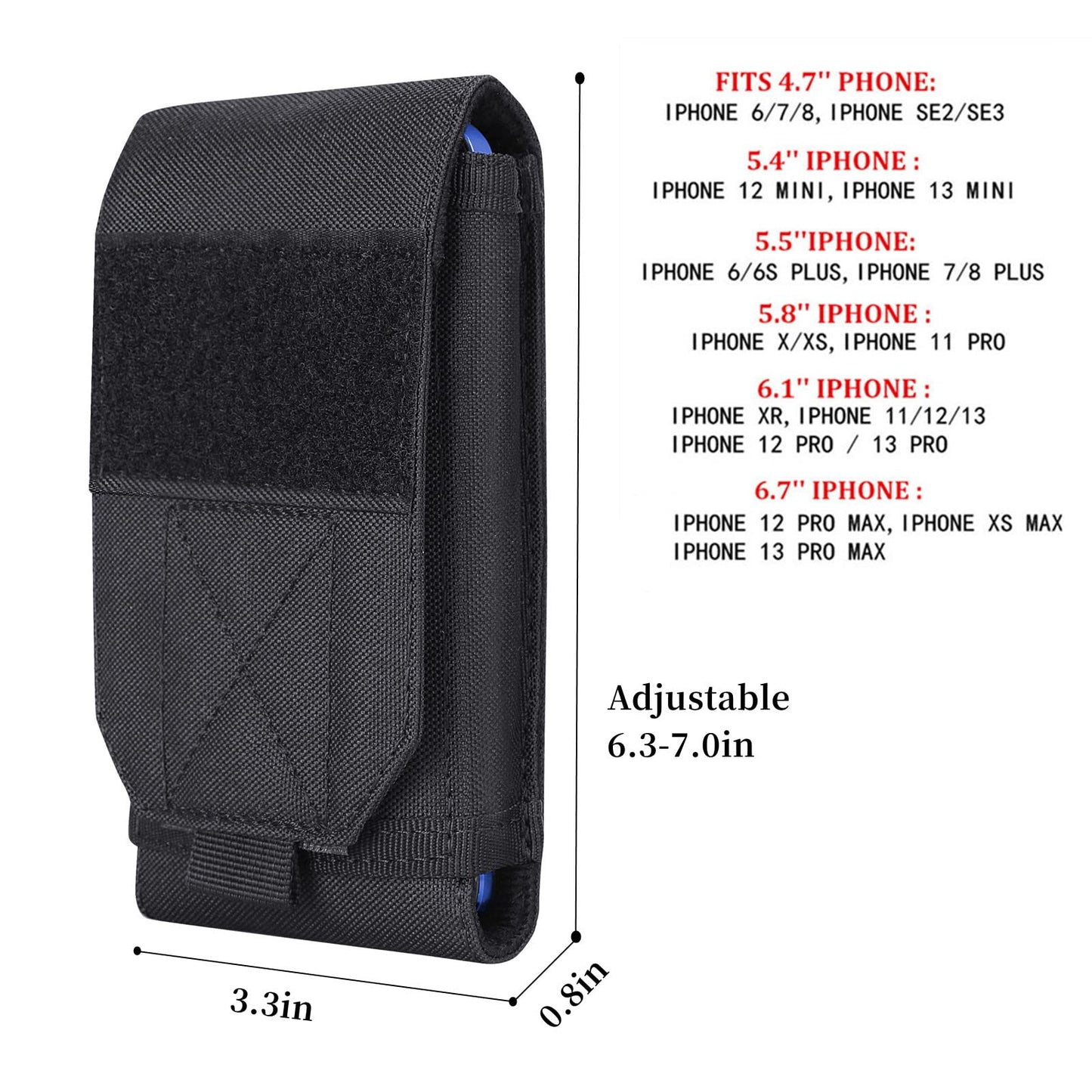 Heyqie Black Tactical Molle Cellphone Pouch Case,Heavy Duty Waterproof Phone Holster Bag for iPhone 14 15 16 Pro Max for Samsung S24 S23 Ultra S22