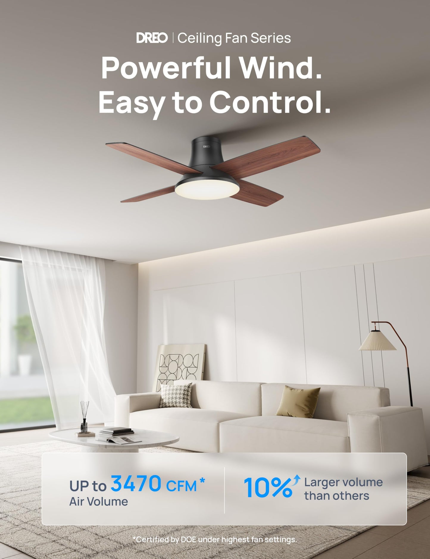 DREO Ceiling Fan, 44 Inch Low Profile Ceiling Fan with Light and Remote, 5CCT LED, 6-Level Dimmable, 6-Speed, Reversible Motor, 22 dB, Timer