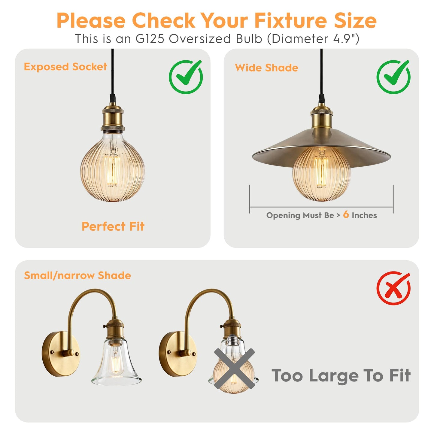 Harwez G125 LED Filament Bulb,4W Dimmable E26,2200K Amber Glass,1 Pack