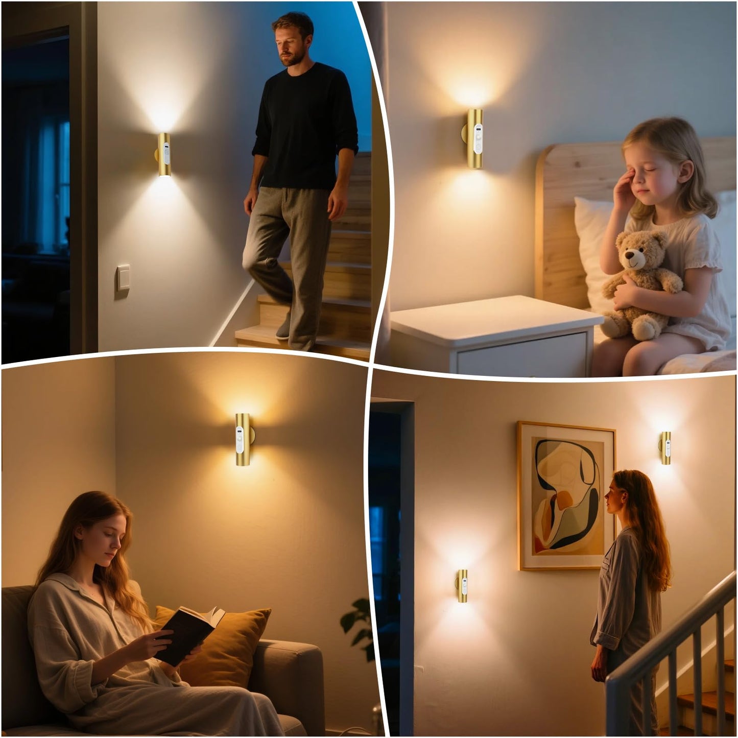 Battery Operated Wall Sconce Set of 2, Magnetic Stick on Wall Lights Motion Sensor Night Lights Indoor with Remote Control, Rechargeable Wireless Up