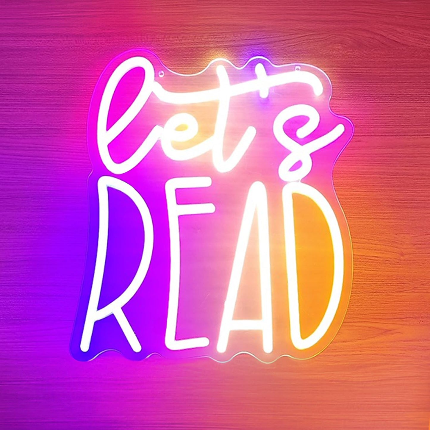 RSEthan LED Neon Sign Let's Read 13"x11.4" USB Powered Dimmable Purple Pink Gradient Classroom Library Reading Corner Decoration Motivational Gift