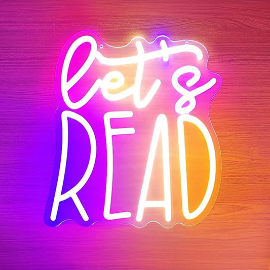 RSEthan LED Neon Sign Let's Read 13"x11.4" USB Powered Dimmable Purple Pink Gradient Classroom Library Reading Corner Decoration Motivational Gift