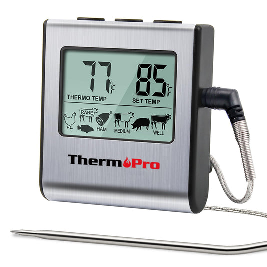 ThermoPro TP16 Digital Meat Thermometer with Large LCD, Timer & Stainless Steel Probe for Oven, Smoker, BBQ & Kitchen