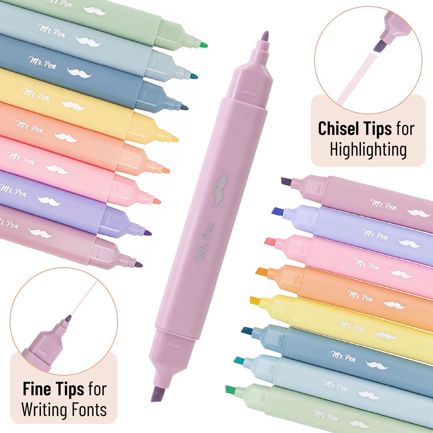 Mr. Pen- Aesthetic Highlighters No Bleed Through, Assorted Color, 8pcs