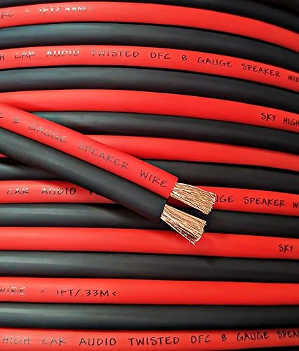 25' feet OFC True 8 Gauge AWG Oxygen Free Copper Speaker Wire RD/BK Car Home Audio