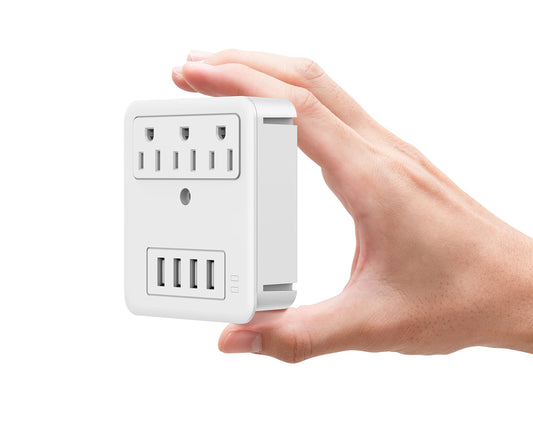 LAX Gadgets Multi-Plug Outlet Extender with Reliable Surge Protector Circuit - Suitable for Home, Office, & School Usage | 3 Wall Outlets and 4 USB