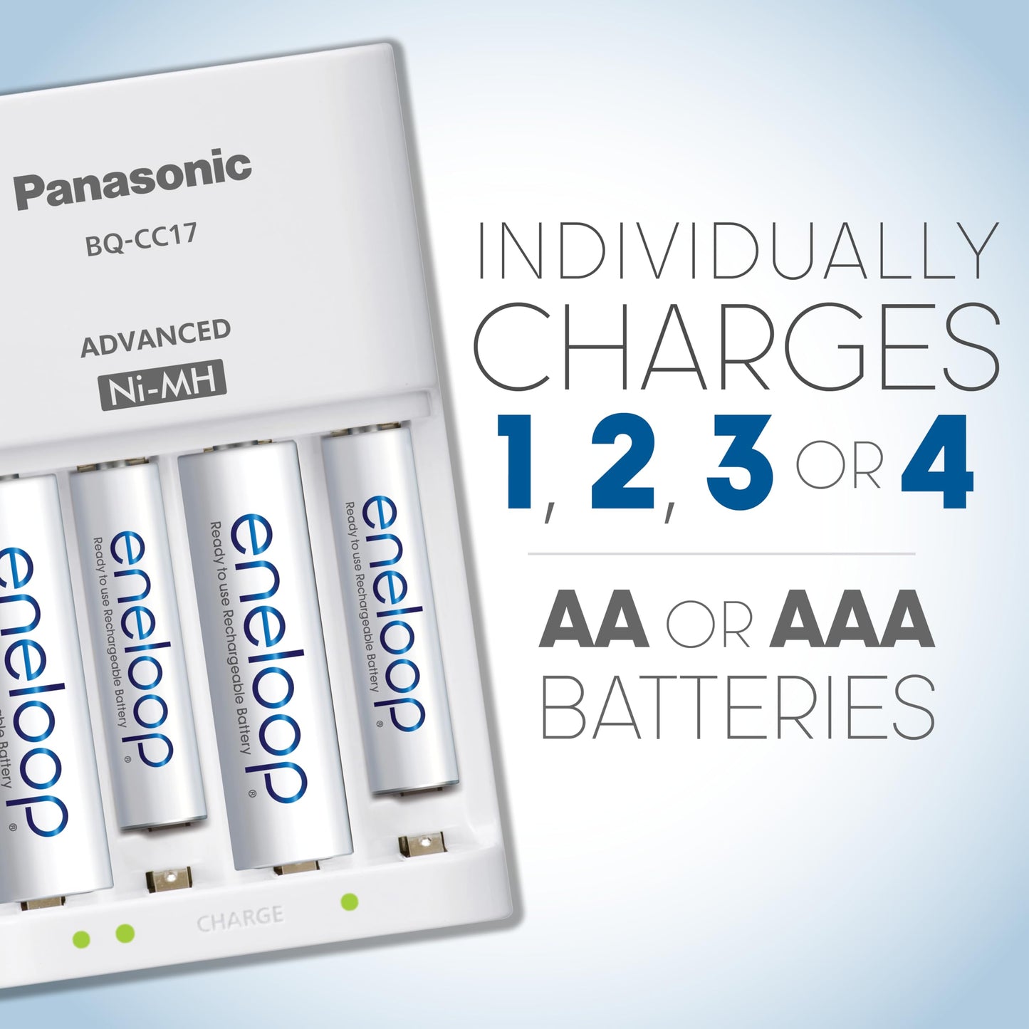 Panasonic eneloop Rechargeable Batteries Power Pack; 10AA, 4AAA, and Advanced Individual Battery Charger