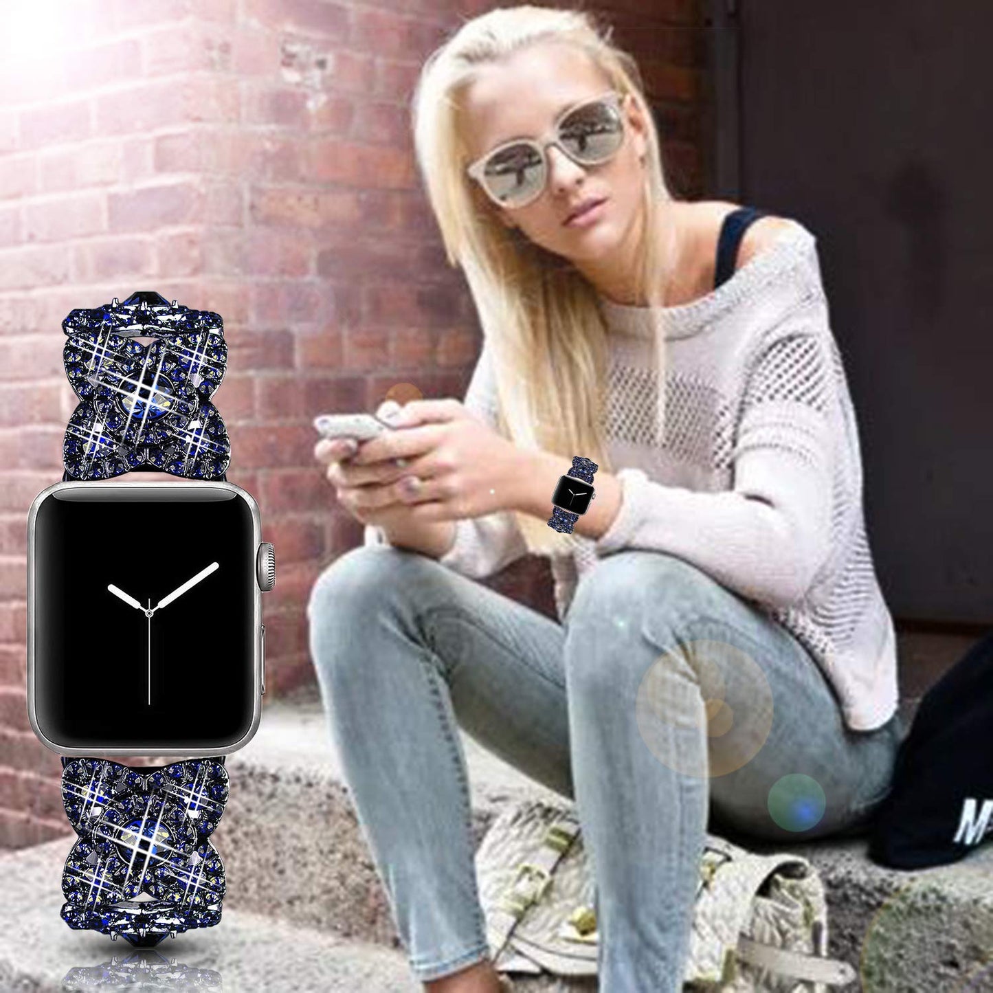 VIQIV Bling Bands for Compatible with Apple Watch 38mm 40mm 41mm 42mm(Series 10) Iwatch Series 11 10 9 8 7 6 5 4 3 2 SE SE2, Diamond Rhinestone