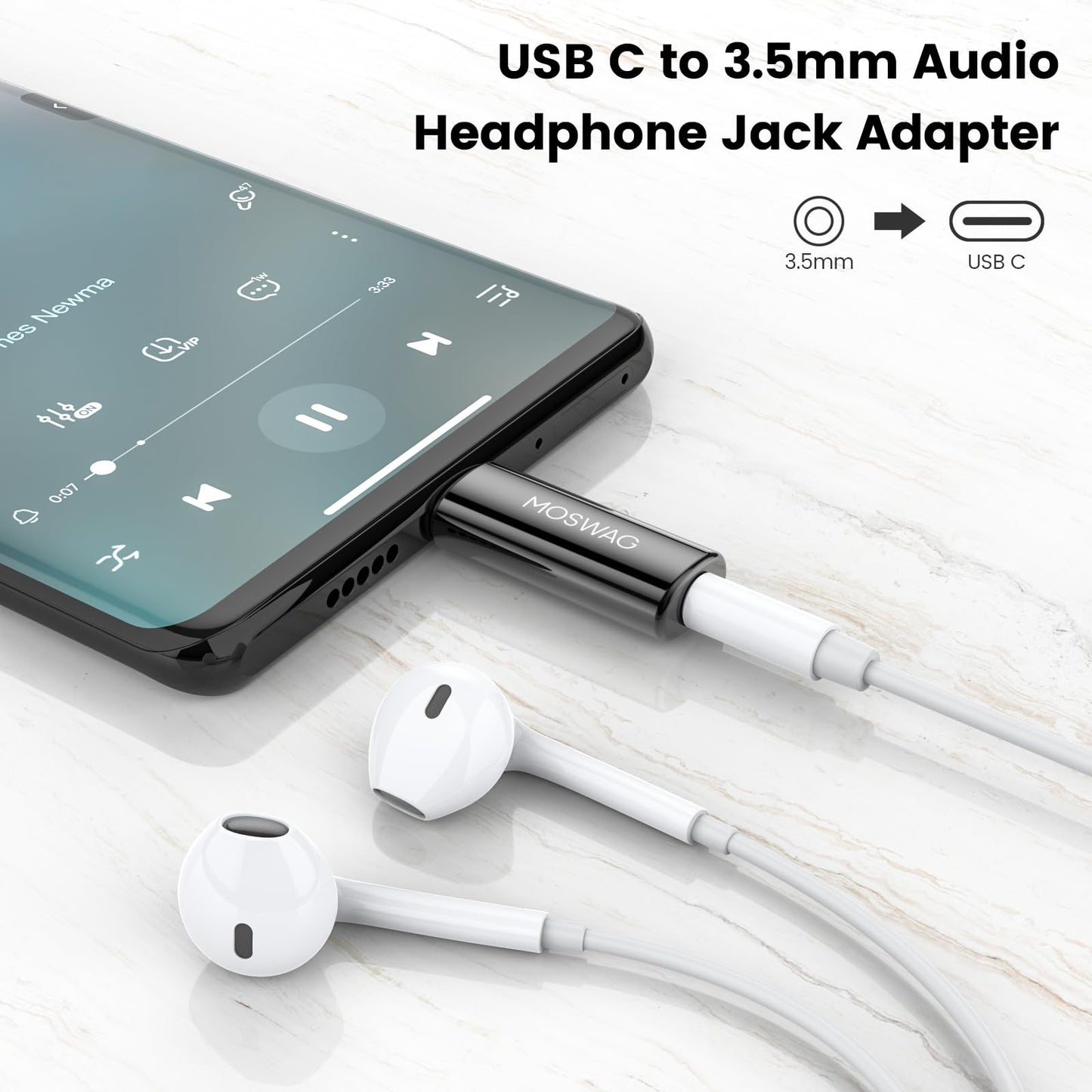 MOSWAG USB C to 3.5mm Audio Headphone Adapter, Typc C to 3.5mm Aux Adapter Zinc Alloy Adapter Compatible with iPhone 15 Plus/15 Pro Max Samsung
