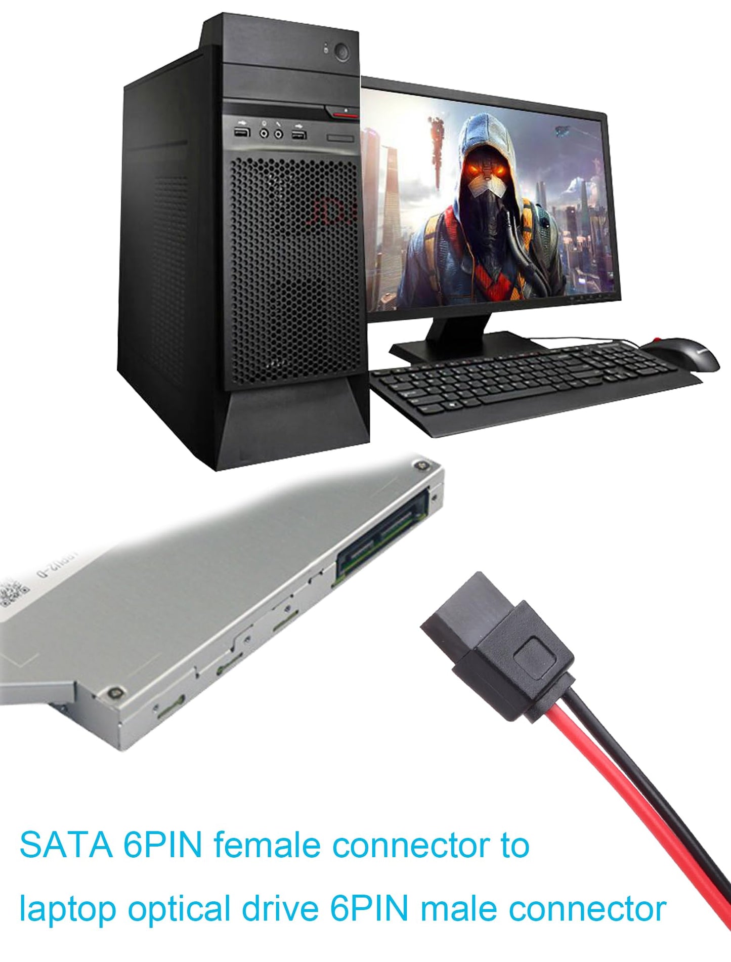 ELFJMZP SATA 15-pin Male to SATA 6-pin Female Adapter Cable Suitable for Slimline Optical Drives 6P Conversion Power Supply 20AWG 4 inches Black(Pack