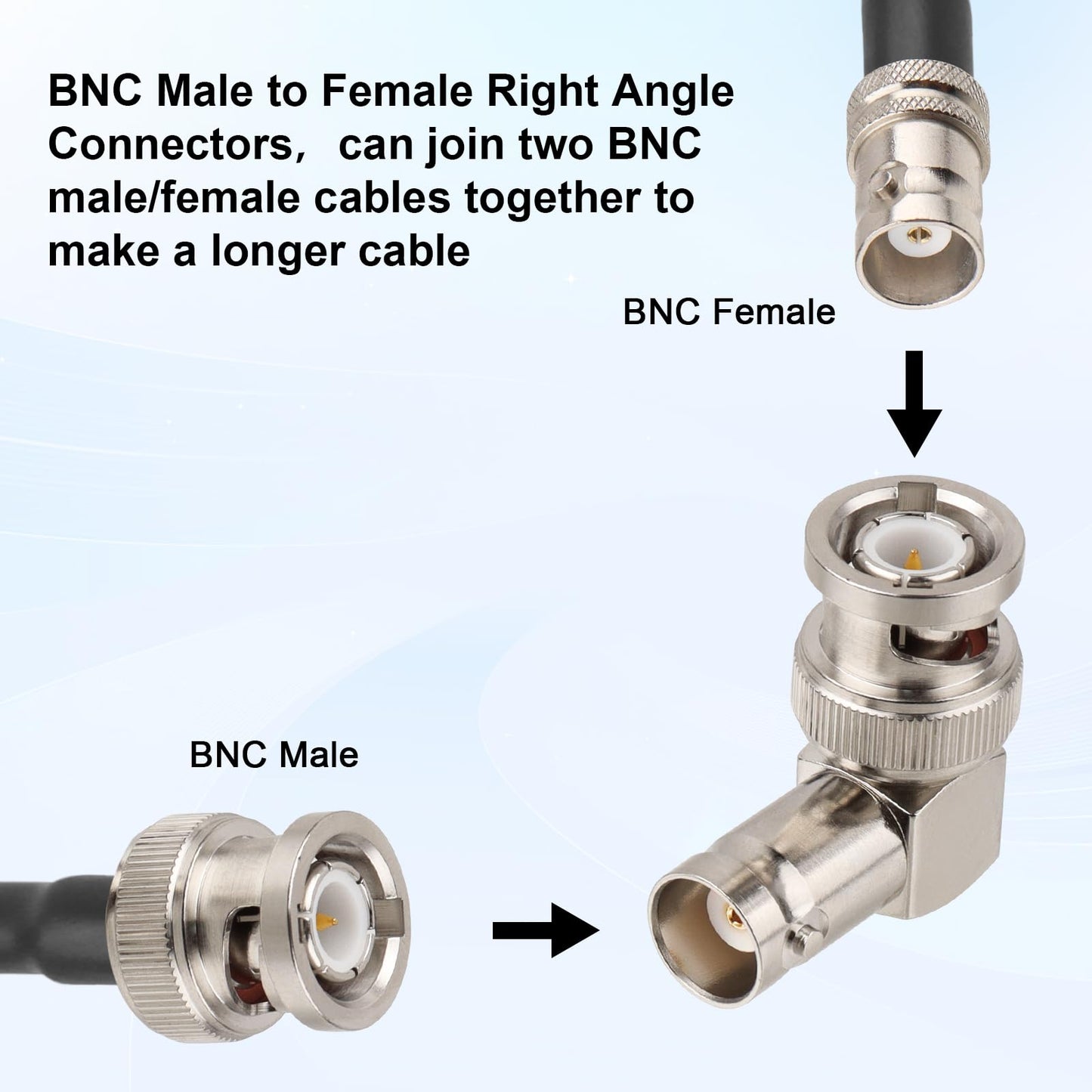 XRDS-RF BNC Male to Female Right Angle Adapter - 90 Degree Coaxial Cable Connector for CCTV, Video, and Audio Applications (2 Pack)