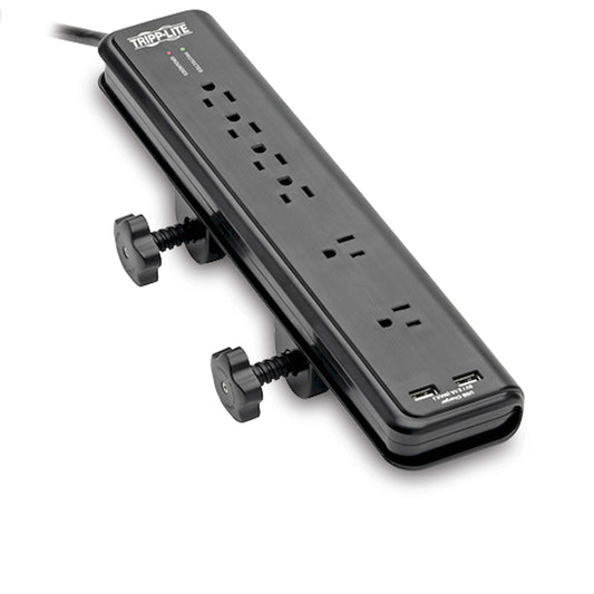Tripp Lite 6-Outlet Surge Protector Power Strip with Desk Clamp Mount, 6 Foot / 1.83M Cord, 2100 Joules Protection, Dual USB, 40,000 Insurance
