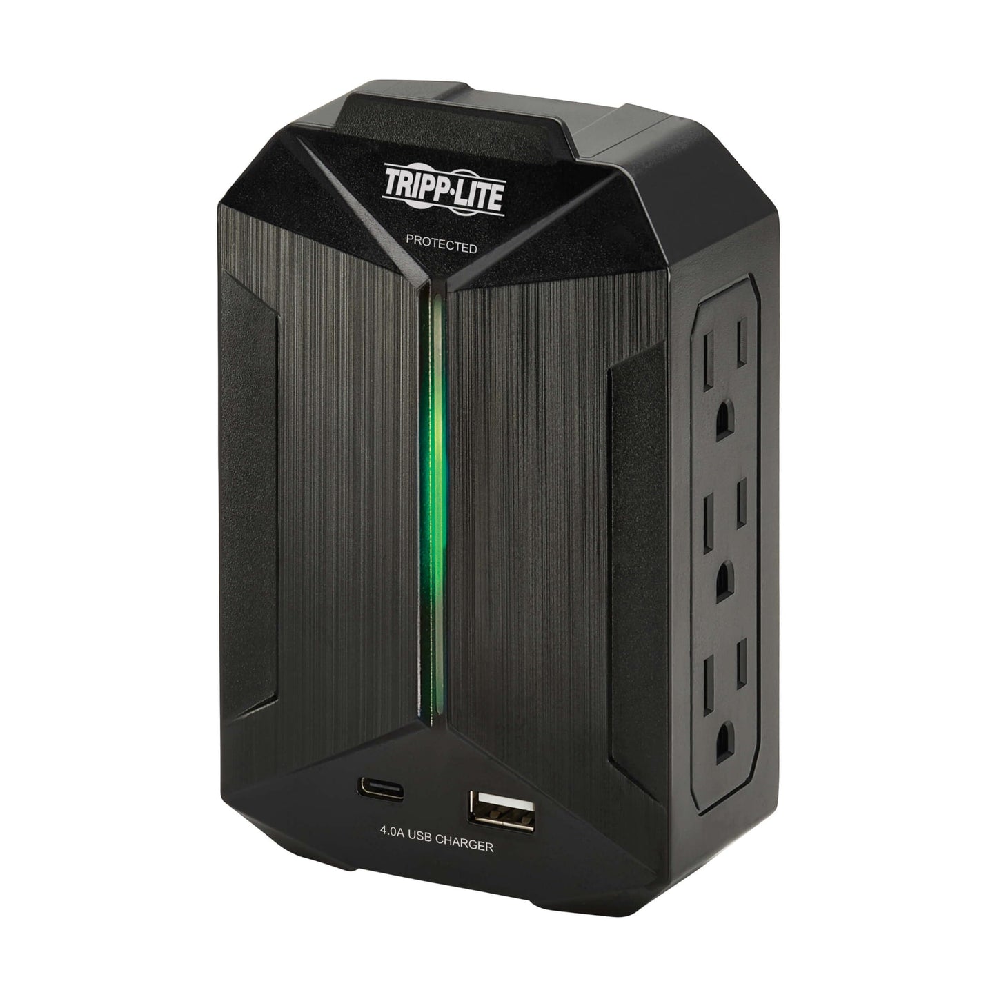 Tripp Lite Surge Protector Power Strip 6-Outlets + 1 USB & 1 USB-C Port, Direct Wall Plug-in, Black, Green LED Light, 490 Joules, EMI/RFI Filtering