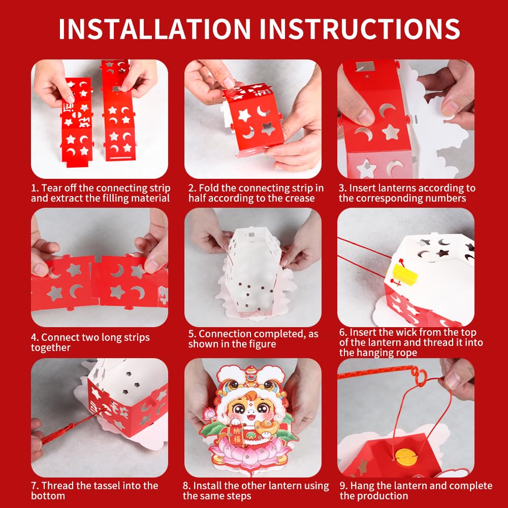 6 PCS Spring Festival Lantern DIY Handmade 2026 Lunar New Year Horse Lantern Easy to Operate Party Decorations