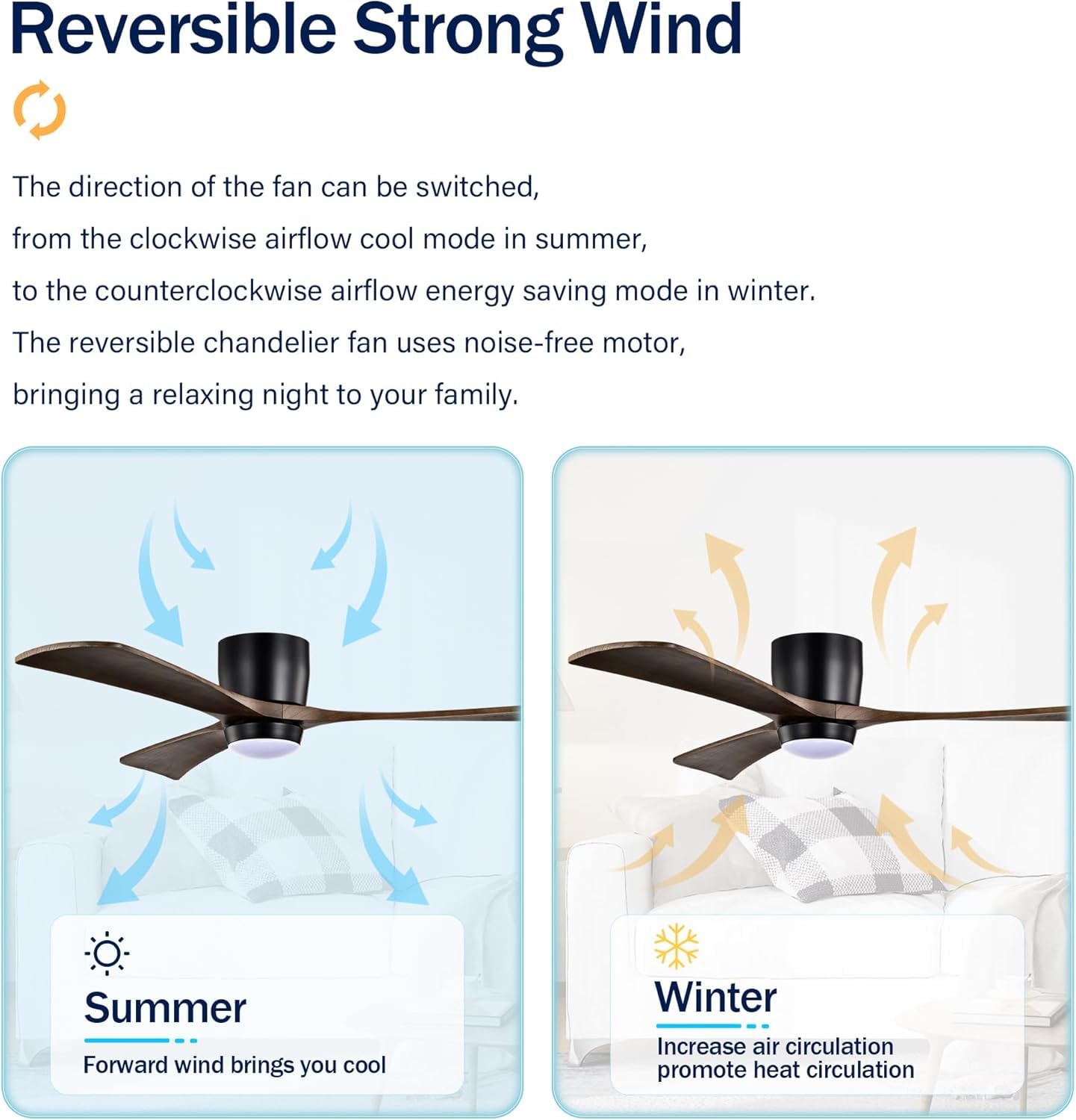 AZEUS 52-inch ceiling fan with light, remote control, dimmable LED lighting, quiet reversible DC motor. Ceiling fan suitable for living room, kitchen