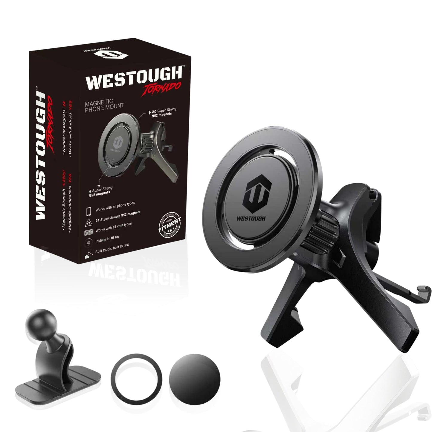 WESTOUGH MagSafe Car Mount, Magnetic Car Phone Holder for Vent & Dashboard, 360° Rotating Magnetic Phone Mount for Car Compatible with iPhone