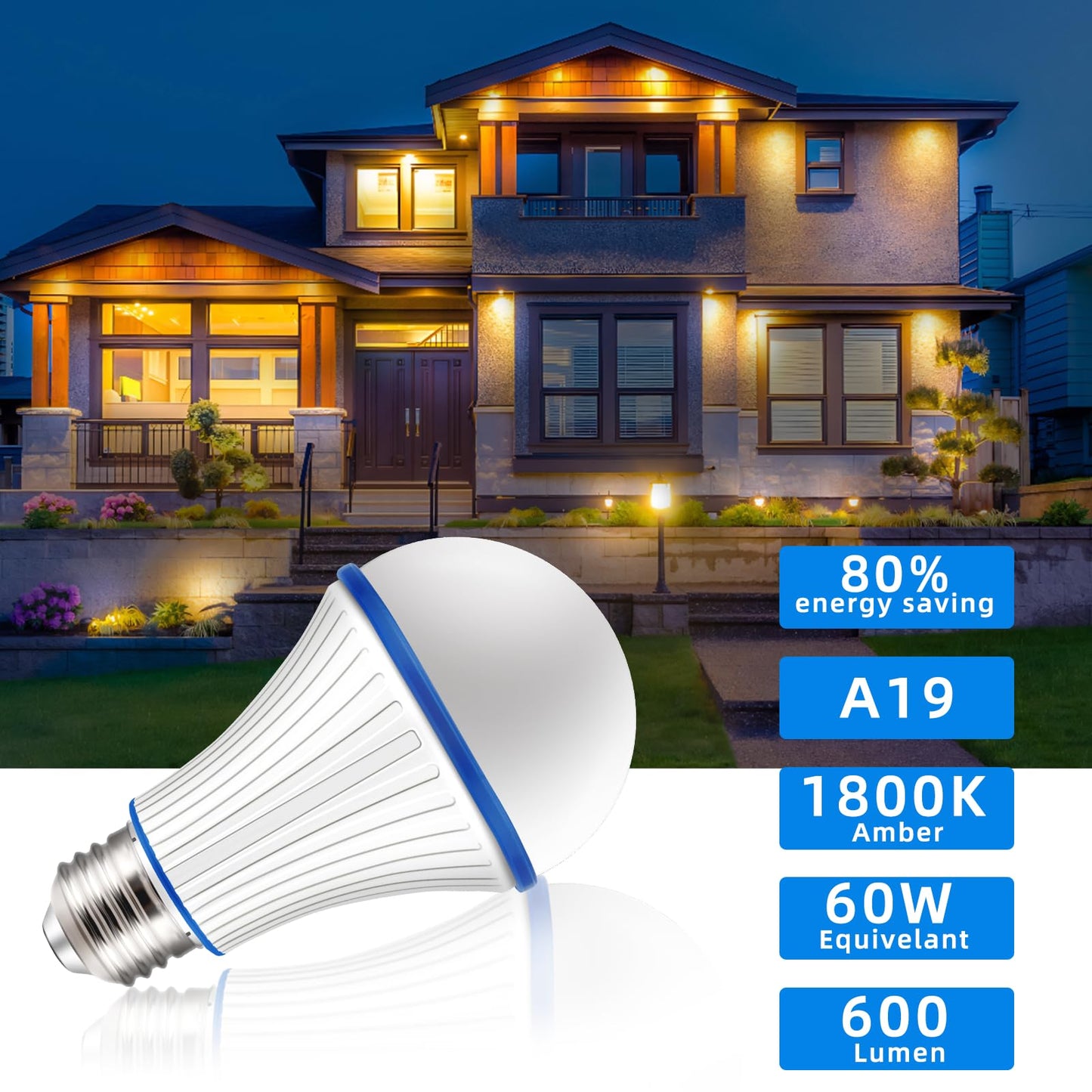 KINUR 7W A19 1800K Amber Light Bulb-Warm Light Bulbs for Sleep 60 Watt Equivalent-Non-Dimmable LED Sleepy Baby Nursery Light Bulbs 2 Pack