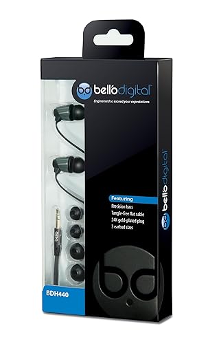 Bell'O Digital BDH440 Precision Bass-Ear Earbud Stye Headphone, Chrome/Matte Black