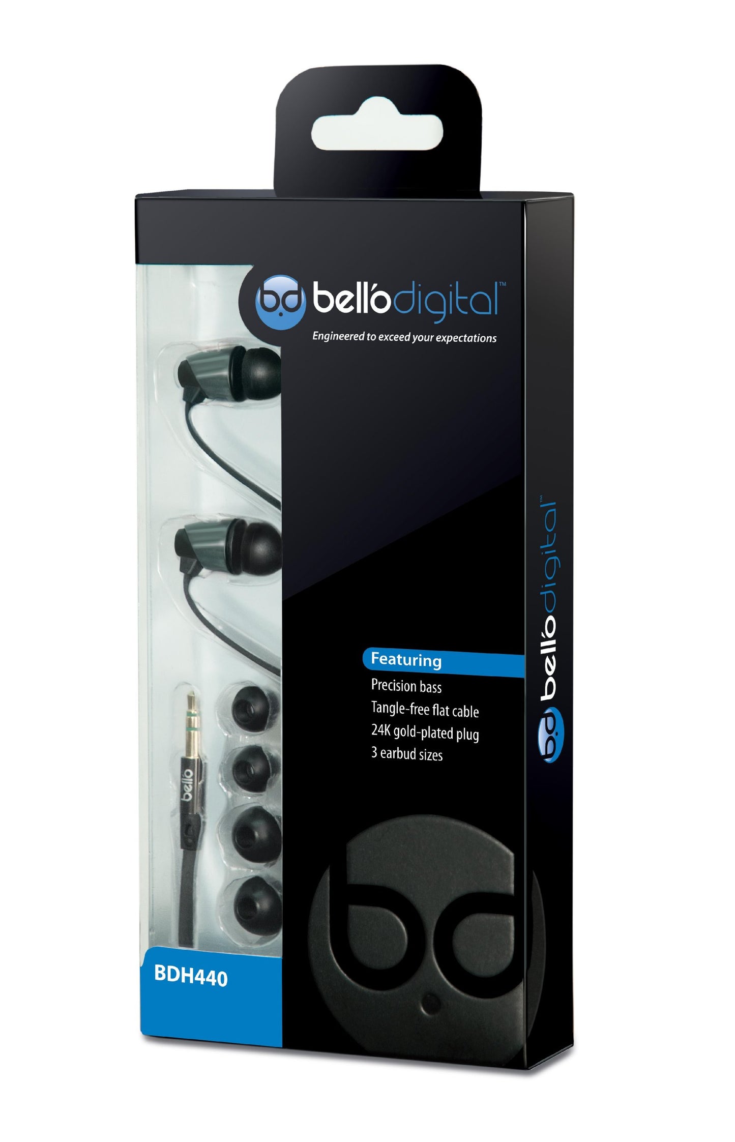 Bell'O Digital BDH440 Precision Bass-Ear Earbud Stye Headphone, Chrome/Matte Black
