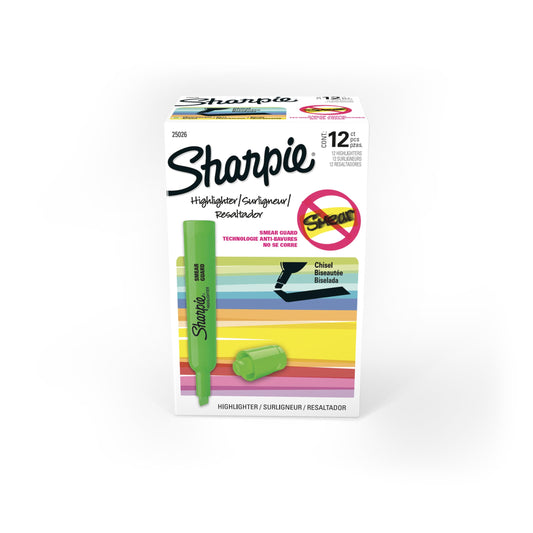 Sharpie Tank Style Highlighters, Chisel Tip, Fluorescent Green, Box of 12