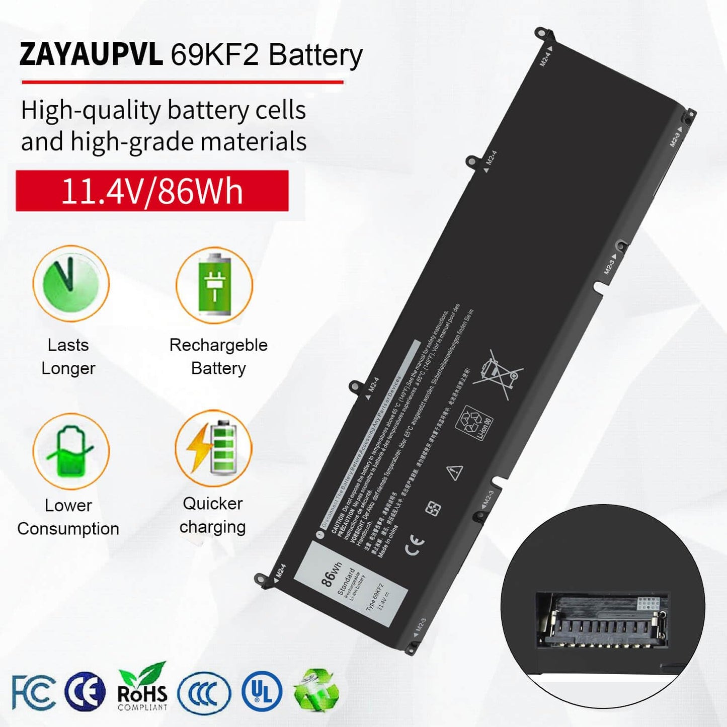 ZAYAUPVL 86Wh 69KF2 Battery for Dell XPS 15 9500 9510 9520 Precision 5550 5560 5570 Alienware M15 M17 R3 R4,G15 5510 5511 5515 5520 5521,G7