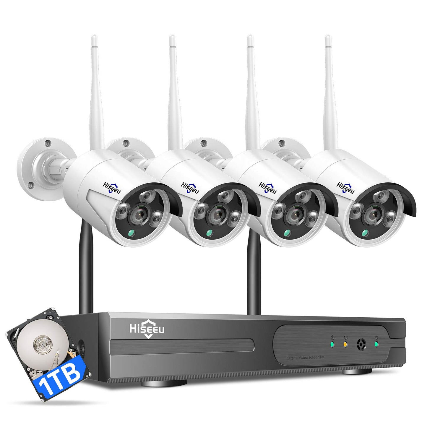 [100ft] Hiseeu Wireless WiFi Security Camera System, Wired Plug-in Powered, Expandable 16CH 4K NVR, 4Pcs 3MP Night Vision Cameras Home Surveillance
