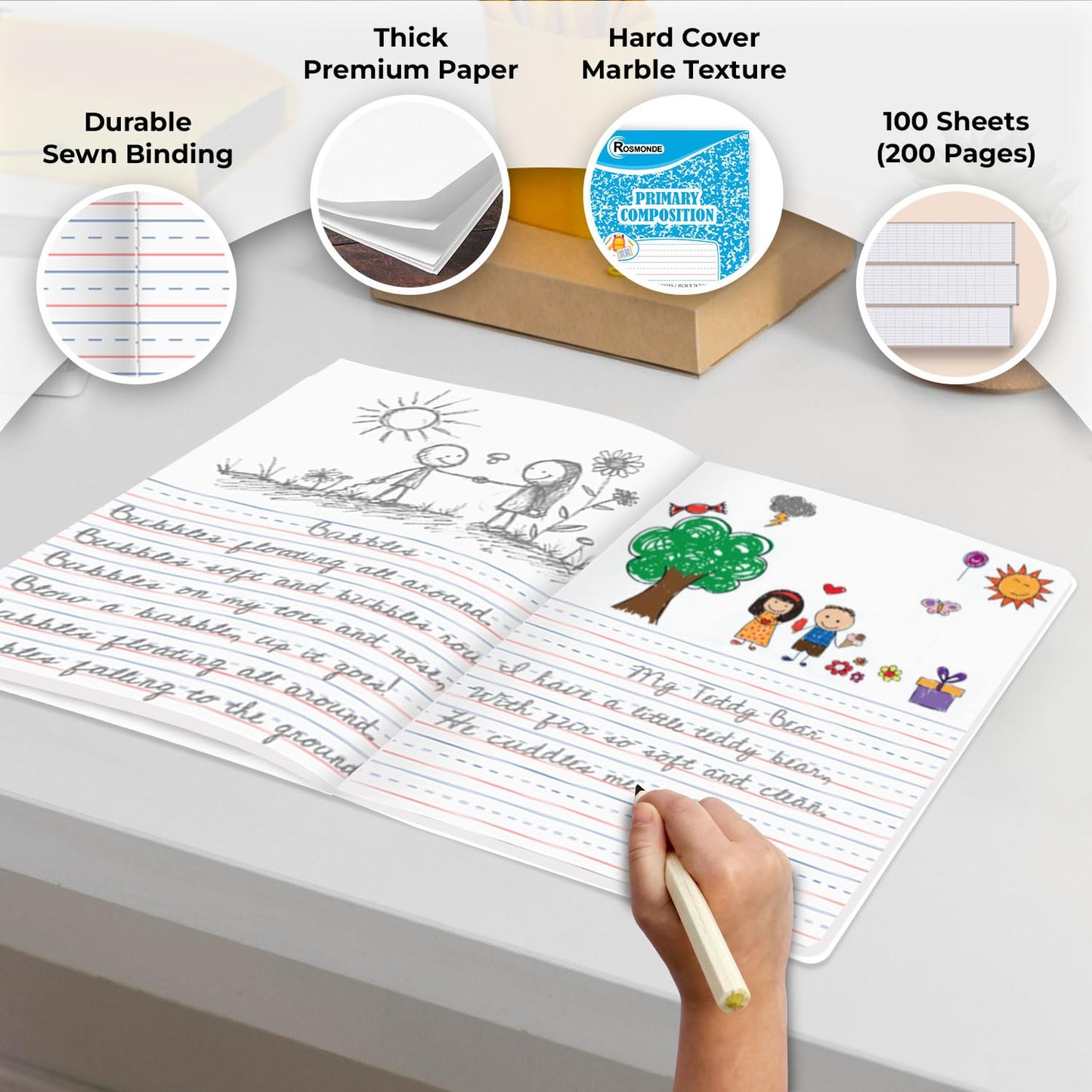 Rosmonde 1000 Pack (Pallet) Bulk Composition Notebook, Primary Ruled Sheets