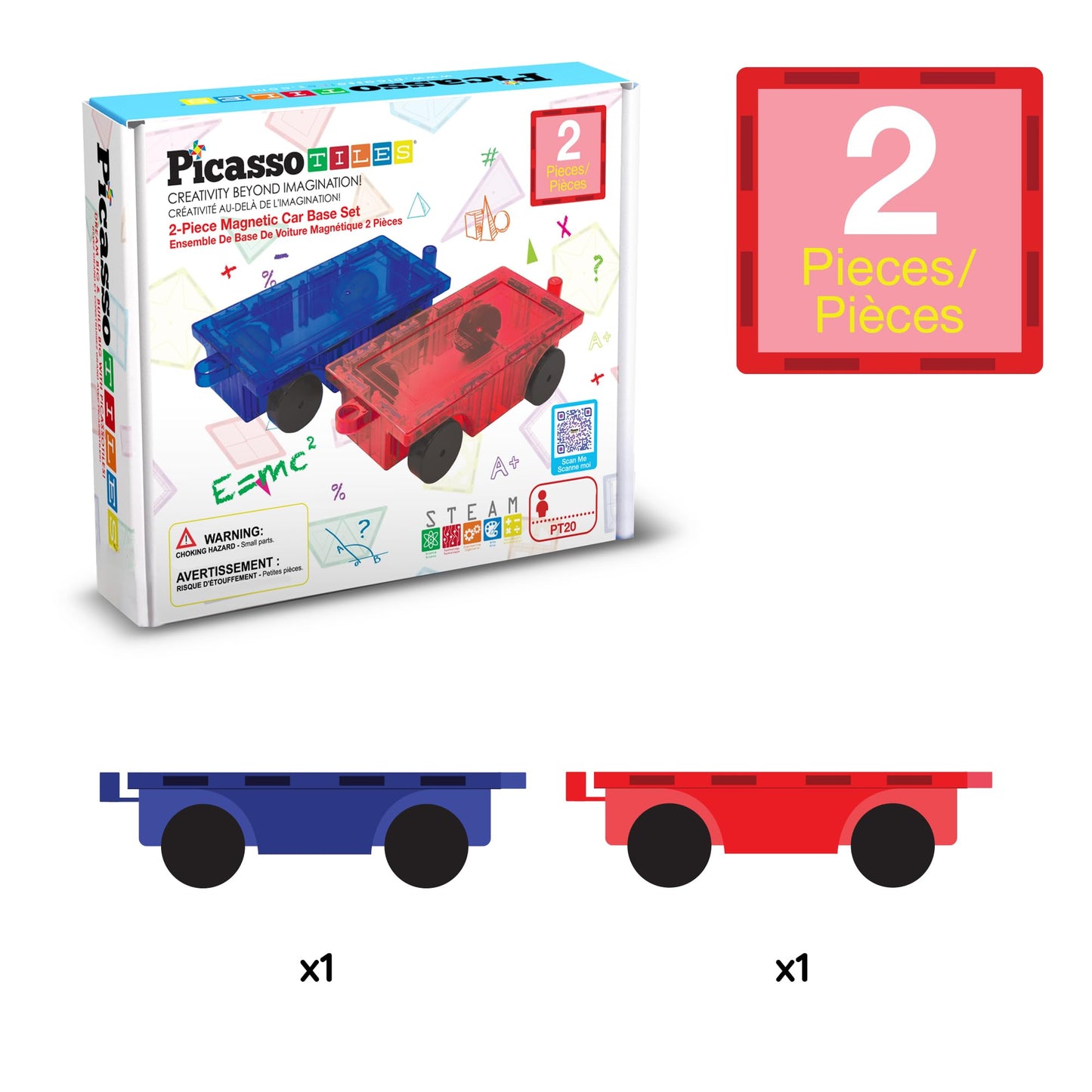 PicassoTiles 2pc Car Truck Set – Magnetic Vehicles with Reinforced Hitch & Long Bed, STEM Building Toy for Kids Ages 3+