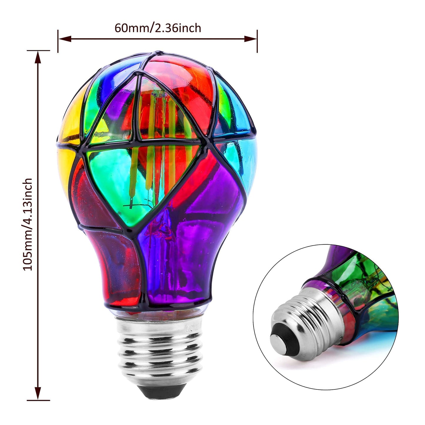 Kitmose Stained Glass Light Bulbs E26 3.5W LED Edison Light Bulb A60 4 Pack