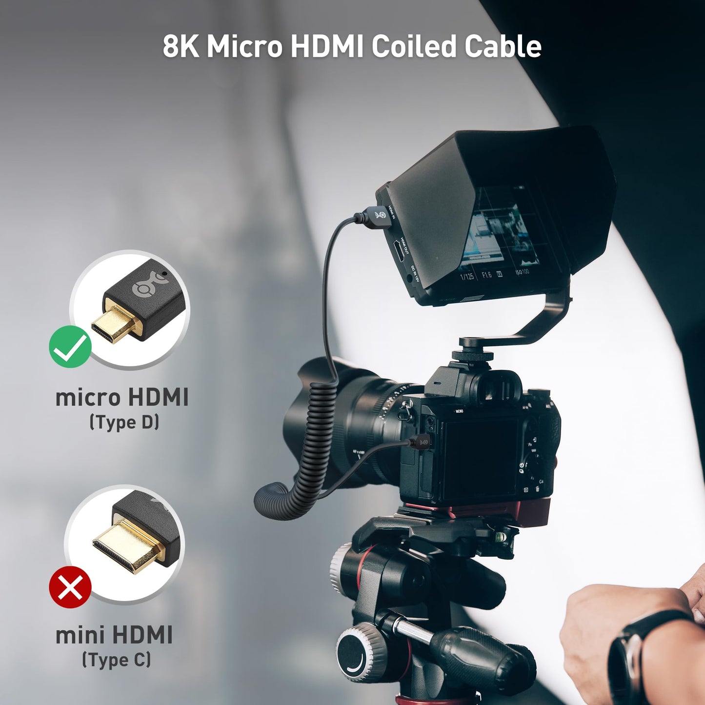 Cable Matters 48Gbps 8K Micro HDMI Coiled Cable 1-3ft with 8K@60Hz, 4K@240Hz and HDR Support, Micro HDMI Cable Coiled for Laptops, Cameras, DSLRs