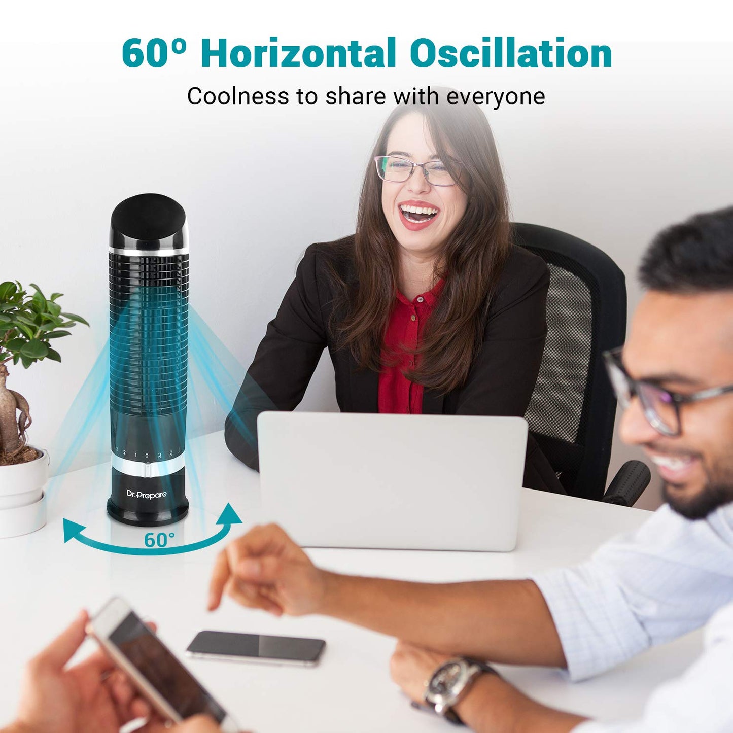 DR.PREPARE Oscillating Tower Fan, Desk Table Fan with 3 Speeds, Quiet Cooling, 60° Oscillation, 16 Inch Personal Small Bladeless for Bedroom Home