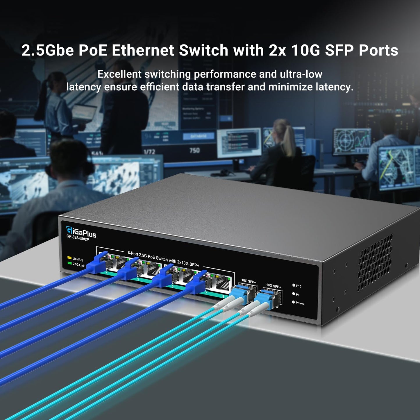 10 Port 2.5Gb Unmanaged PoE Switch with 8*2.5G Base-T PoE Ports, 2*10G SFP+ Uplink, 802.3af/at (PoE+), 80Gbps Switching Capacity, GigaPlus 2.5G PoE