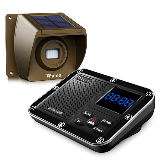 Solar Driveway Alarm Wireless Outside 1800ft Range, Outdoor Motion Sensor & Detector Driveway Alert System with Rechargeable Battery/Weatherproof/Mute