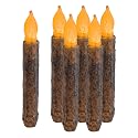 Aulaygo 6.5'' Real Wax Taper Primitive Candles Battery Operated 6 Packs Electric Flickering Flameless Candle for Country Room Dining Table Window