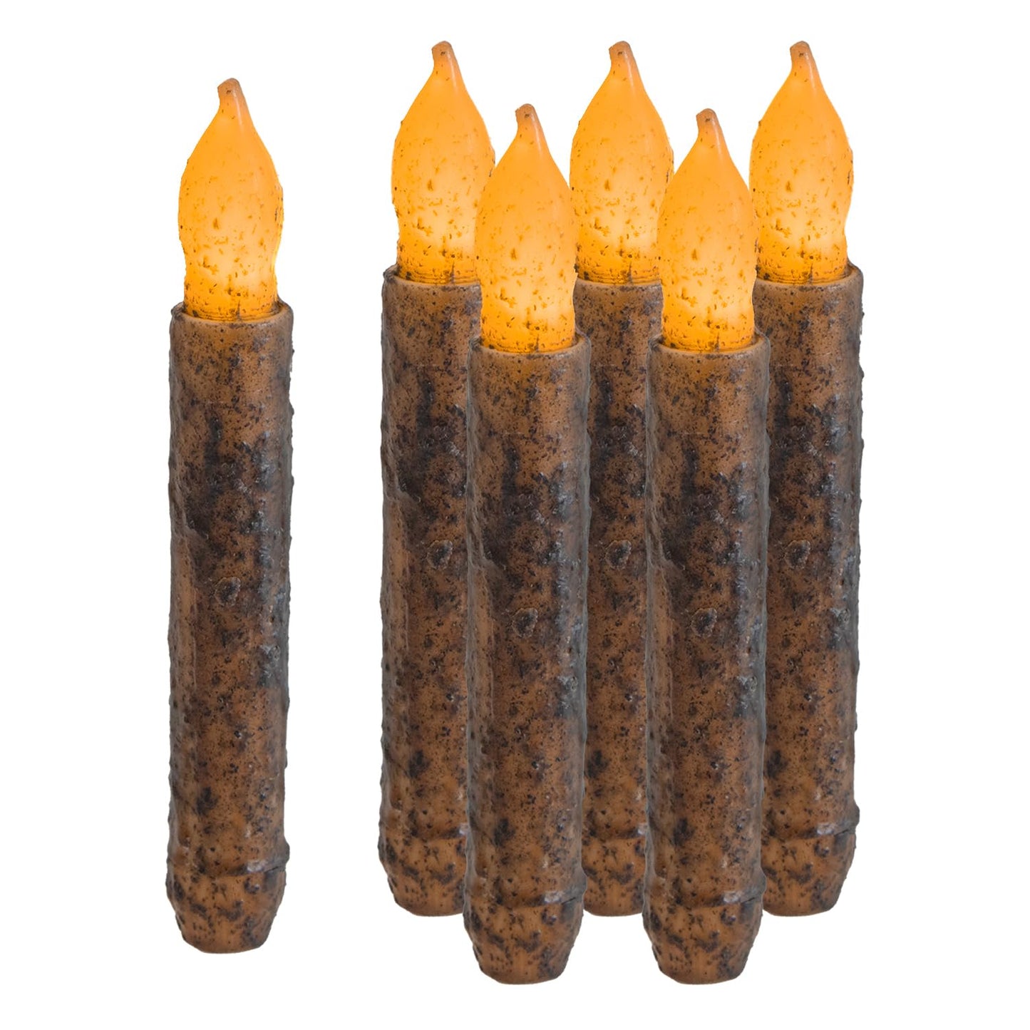 Aulaygo 6.5'' Real Wax Taper Primitive Candles Battery Operated 6 Packs Electric Flickering Flameless Candle for Country Room Dining Table Window